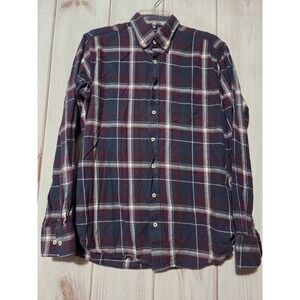 Montego Mens Modern Fit Flannel Shirt Burgundy Navy Blue Plaid Cotton Size M